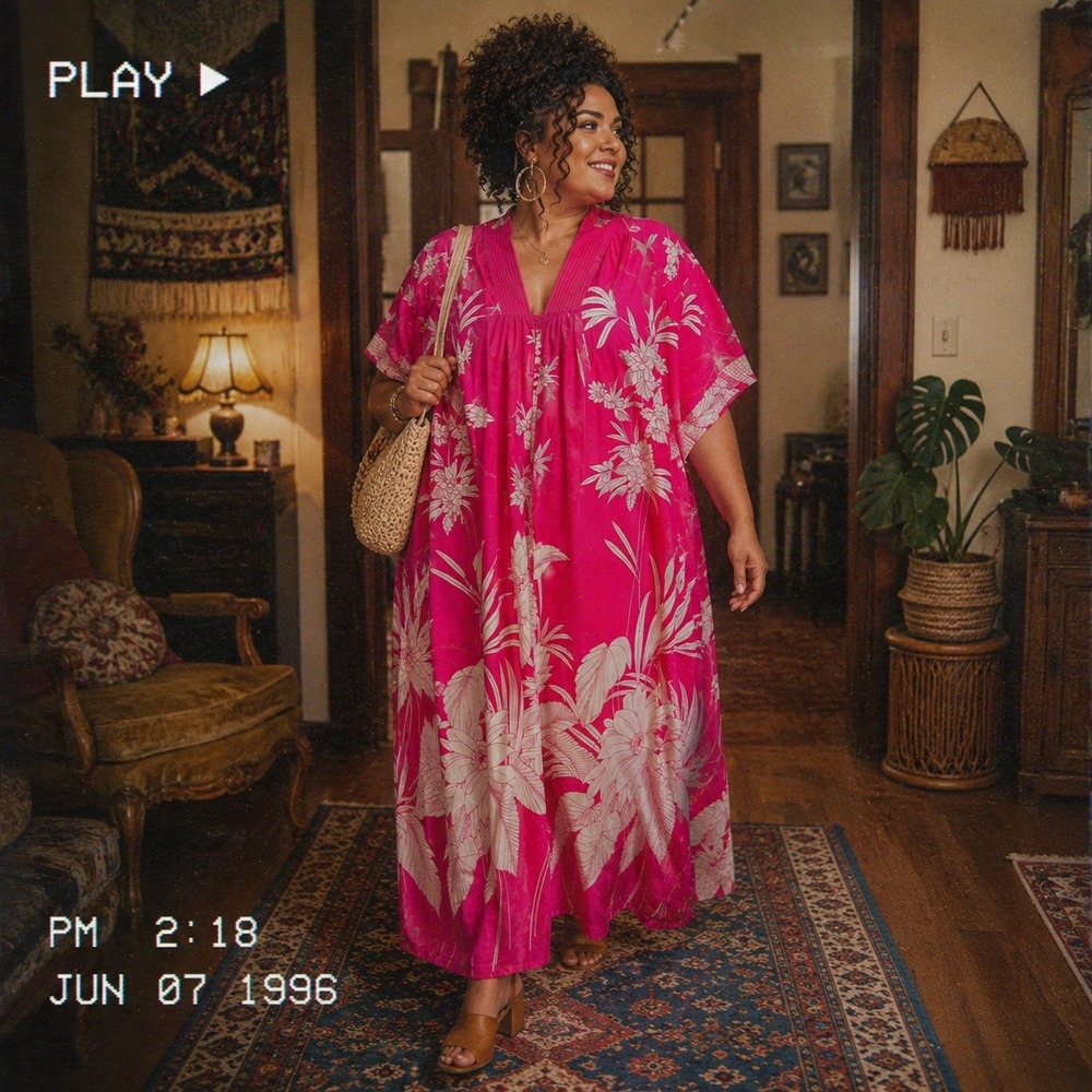Vintage Anthony Richards Womans One Size Housecoat Robe Half Zip Floral Pink USA